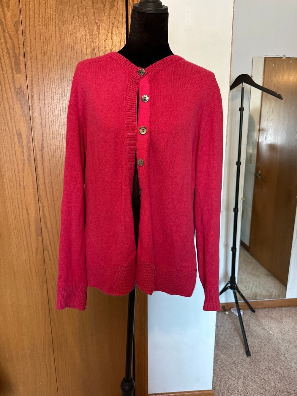 Eddie Bauer Pink Angora Rabbit Blend Fluffy Ribbed Knit Sweater Size XL